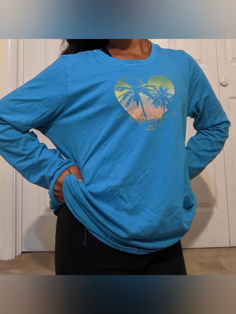 Life is Good Follow Your Heart Blue Long Sleeve Tee Size XL